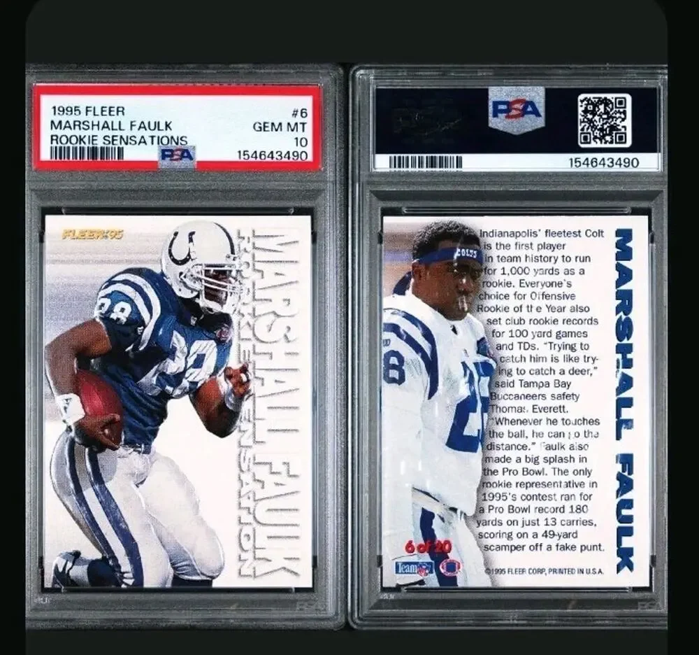 1995 Fleer #6 Marshall Faulk Rookie Sensations RC PSA 10 Gem Mint Colts HOF